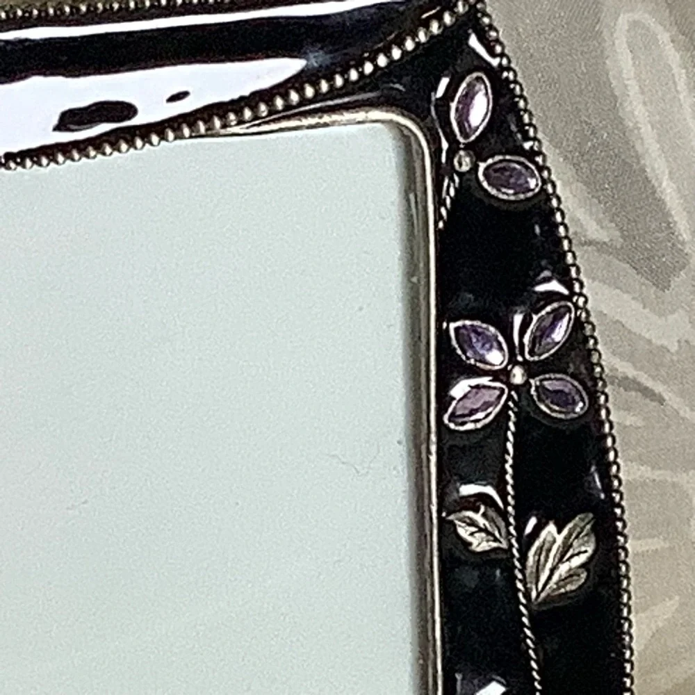 Black Enamel Purse Photo Frame  Sunflower Designs Faux Gem 3